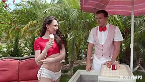 wanna see liz jordan drip ice cream on perky tits before codey steele rims and pounds her doggystyle outdoors?