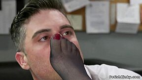 Busty redhead dominates tied agent with rough anal