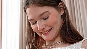 Yanik teen babe brunette fingers shaved natural big tits pussy to orgasm in solo masturbation