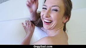 Stepdad kisses teen's booboos then her tight pussy in hardcore orgy with daddy and uncle pounding