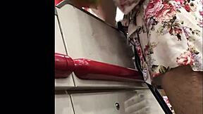 Hot granny upskirt spying skirt in shop reveals mature amateur ass