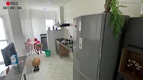 Hidden camera catches provocative short-shorts brazilian maid teasing in voyeur fetish style