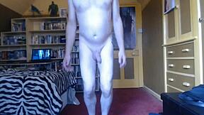 Check out this chubby dude's tiny uncut cock workout?