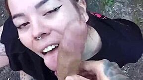 Pretty Blonde Brazilian Takes Bareback Monster Cock Blowjob In Garden Forest
