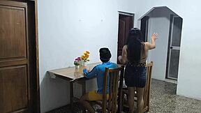 Extravagant Latino Pounds Sexy Colombian Waitress While Arab Friend Watches Rough