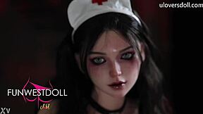Dark devilish nurse sex doll gets fucked by patient on Halloween