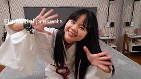 ever wonder how petite asian in white kimono takes daddy's monster cock missionary style?