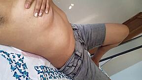 chica latina shows off huge natural tits and massages puffy nipples till jeans soak wet