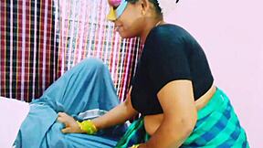 indian aunty wife and hubby give dirty talking threesome blowjob with big natural tits