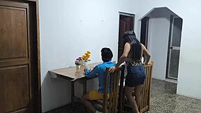 Extravagant Latino Pounds Sexy Colombian Waitress While Arab Friend Watches Rough