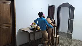 Extravagant Latino Pounds Sexy Colombian Waitress While Arab Friend Watches Rough