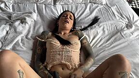 Italian beauty morea black strokes cock with feet backstage for intense footjob