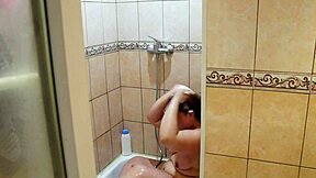 home cam catches chubby milf shower shave plump curves behind scenes