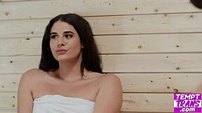 bailey archer's tgurl ass craves sneaky sauna deepthroat pounding, dare you watch?