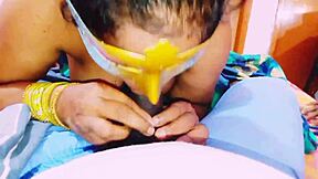 indian aunty wife and hubby give dirty talking threesome blowjob with big natural tits