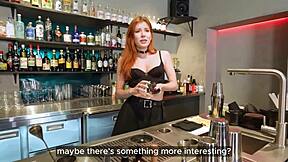 bartender's lingerie gets licked by eager customer