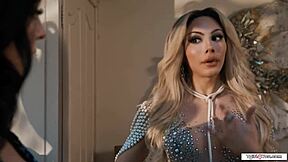 Hey busty Latin shemale fairy Ariel Demure pops from diamond ready for licks