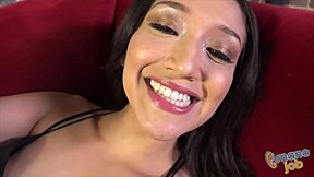 Mexican maid vicki chase milks cock with handjob then facial cumshot pov