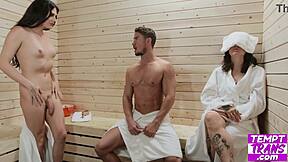 bailey archer's tgurl ass craves sneaky sauna deepthroat pounding, dare you watch?