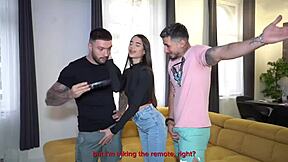 Girlfriend's Pussy Pays Florist in Threesome with Cumshot Facial