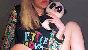 bonneyuwu plays with dildo in cute pijama panties on bed solo tease