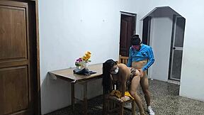 Extravagant Latino Pounds Sexy Colombian Waitress While Arab Friend Watches Rough