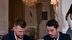 seductive cleaner candie luciani strips and tempts guys for wild dp in bedroom quickie