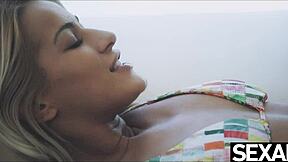 Blonde sucks cock wild then rides to creampie orgasm explosion!