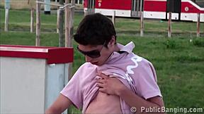 cute blonde teen joins wild public threesome orgy outdoors