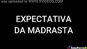 Latina stepmom in lingerie shows big natural tits and wet pussy at work in office