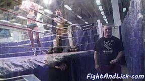 athletic european lesbians dominate muscular wrestling catfight ring