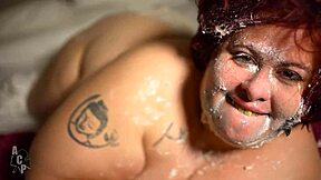 Clownish BBW redhead slut fucks black monster cock co-worker mid-shift then manager for job