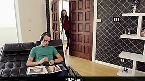 Filf Lily Lane Catches Tattooed Stepson Jerking Off to Busty Stepmom in Yoga Kitchen