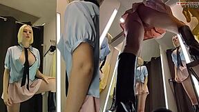 i caught this juicy pussy flashing under see-through skirt in public changing room spy cam