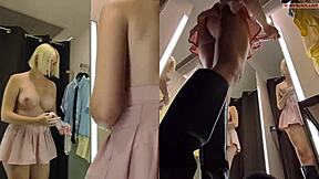 i caught this juicy pussy flashing under see-through skirt in public changing room spy cam