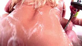 three teen babes kiss lick pussies and finger asses in steamy bathtub play