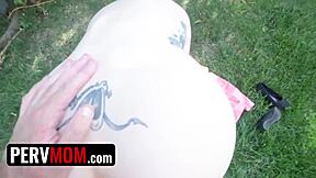 stepmom unwraps my gift then rides my cock cowgirl to creampie her milf pussy