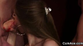 Hey, watch this kinky beauty swallow every drop of cum from her facial load