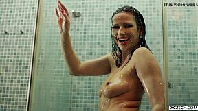 reina's steamy shower hides her huge mommy curves