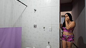 stepdaughter gets horny seeing stepdad shower then begs for multiple orgasms in her tight pussy