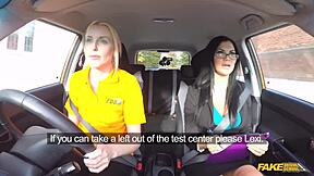 at fake driving school the busty blonde babe licks pussy hard to pass her test