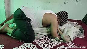 Skinny indian wife gets her shaved pussy fucked hard doggystyle by husband