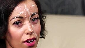 Slutty Model Gulps Cum Load After Bukkake Facial Blast