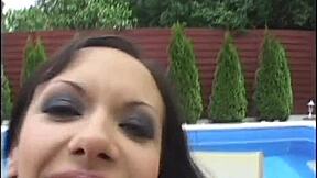 Skinny chained coed fucked bent over pool in heels doggystyle