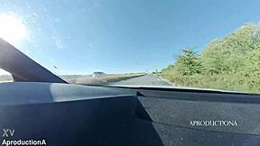 road trip toilet stop rips clothes for outdoor tit flash and cum mouthful