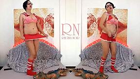 check out this sexy schoolgirl stripping panties and teasing with huge toy double fun