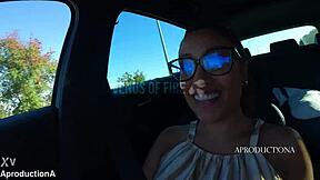 road trip toilet stop rips clothes for outdoor tit flash and cum mouthful