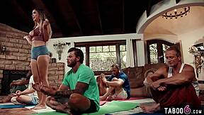 whoa yoga babe lilith grace gets caught in wild gangbang fuck