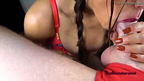 oiled latina bimbo bartender sucks sloppy tittyfucks cock