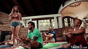 whoa yoga babe lilith grace gets caught in wild gangbang fuck